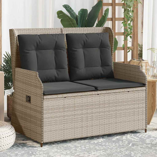 világosszürke polyrattan dönthető kerti pad párnával