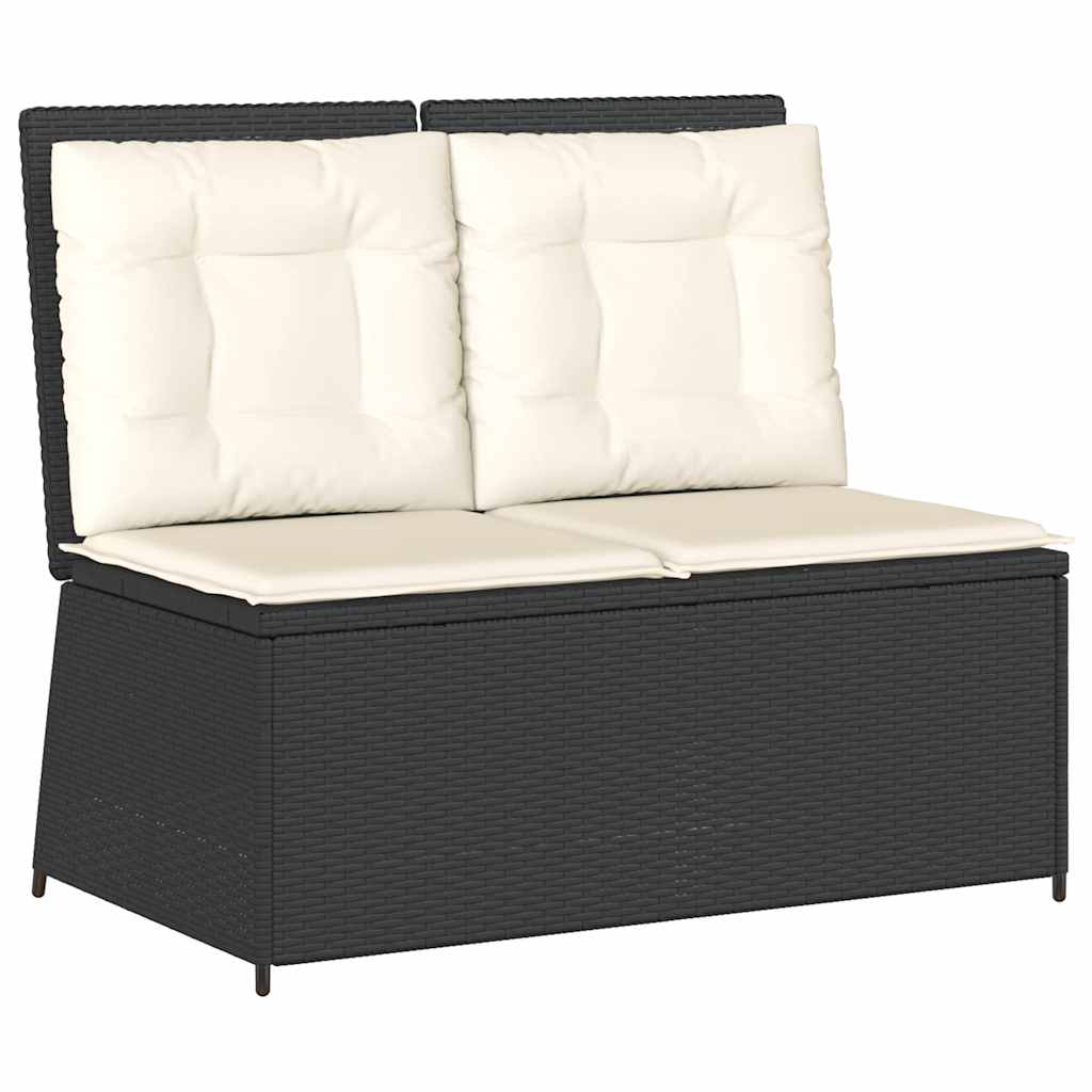 fekete polyrattan dönthető kerti pad párnával