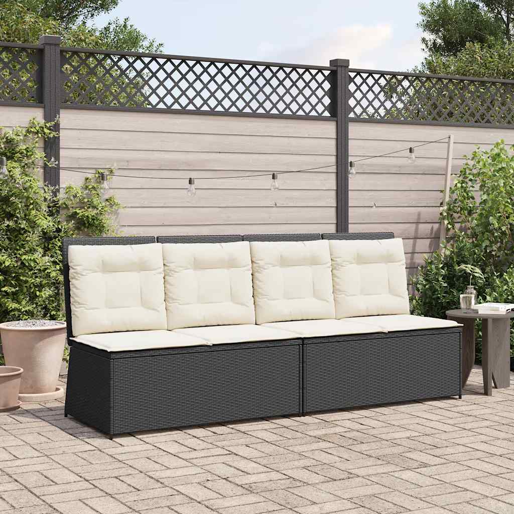 fekete polyrattan dönthető kerti pad párnával
