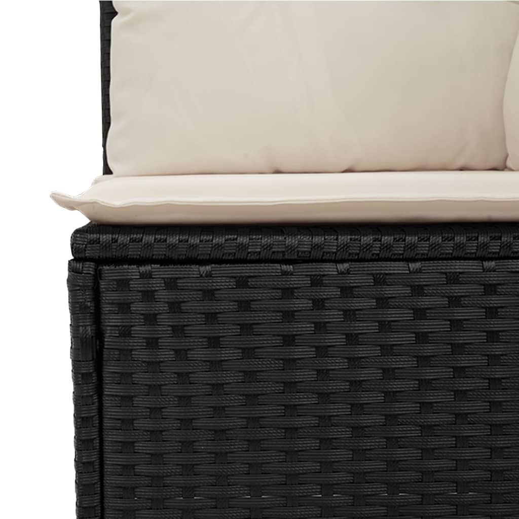 fekete polyrattan dönthető kerti kanapé párnákkal