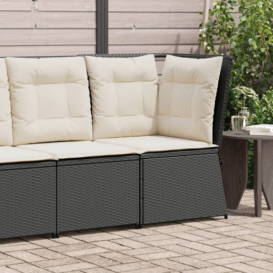 fekete polyrattan kerti sarokkanapé párnával