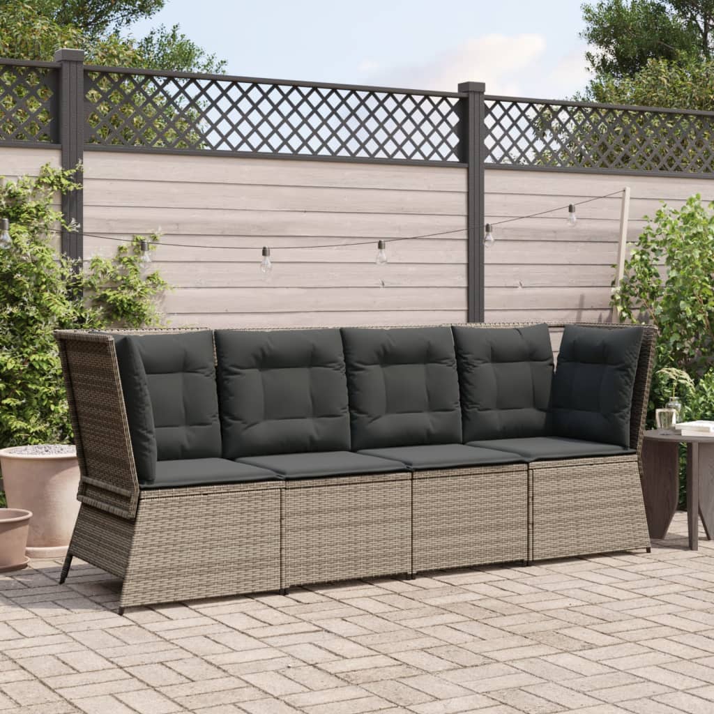 szürke polyrattan kerti sarokkanapé párnával