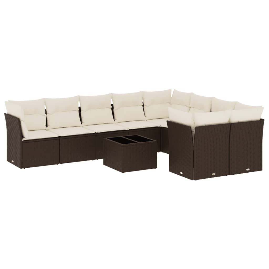10 részes barna polyrattan kerti ülőgarnitúra párnákkal