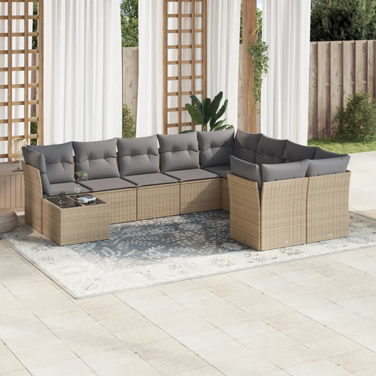 10 részes bézs polyrattan kerti ülőgarnitúra párnával