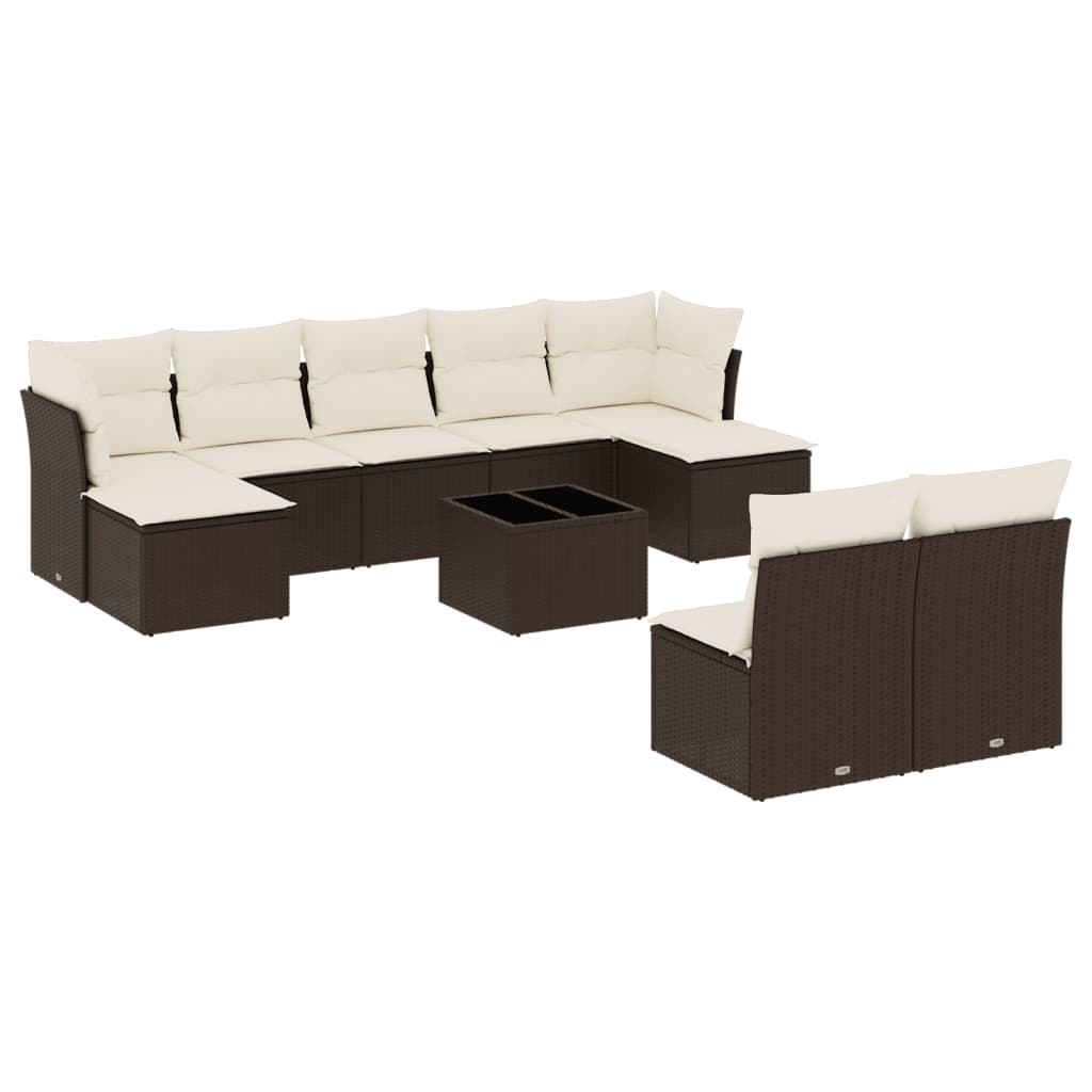 10 részes barna polyrattan kerti ülőgarnitúra párnákkal