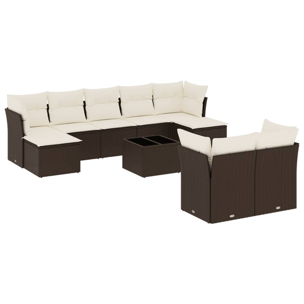10 részes barna polyrattan kerti ülőgarnitúra párnákkal