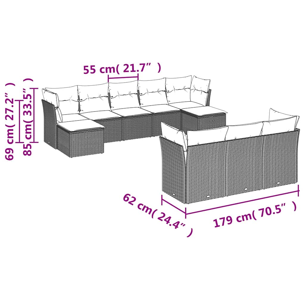 10 részes barna polyrattan kerti ülőgarnitúra párnákkal