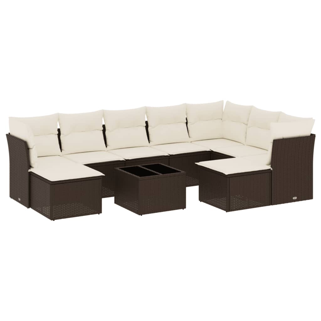 10 részes barna polyrattan kerti ülőgarnitúra párnákkal