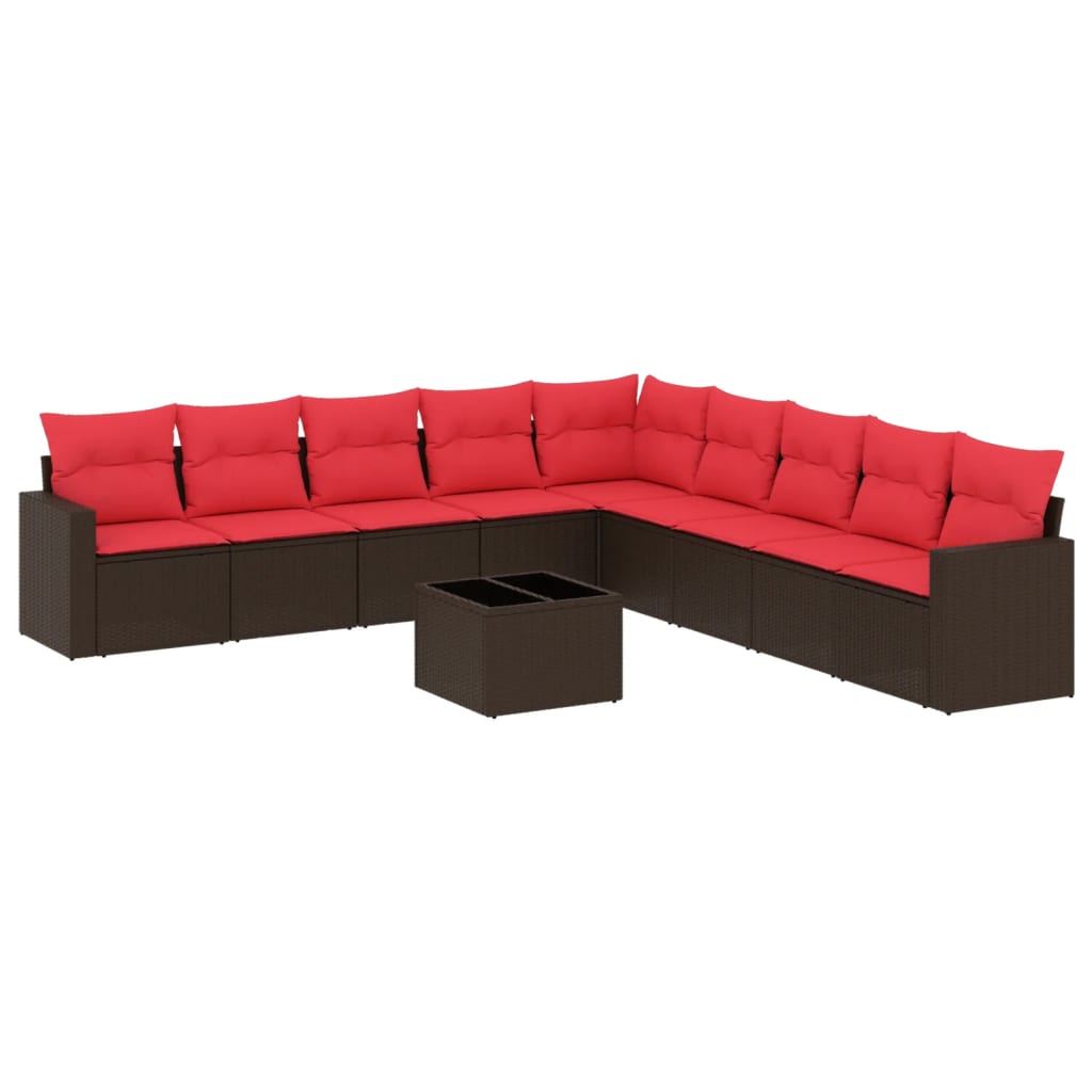 10 részes barna polyrattan kerti ülőgarnitúra párnákkal