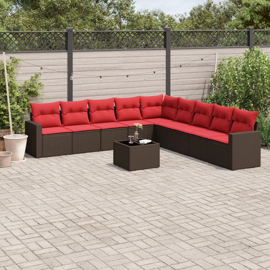 10 részes barna polyrattan kerti ülőgarnitúra párnákkal