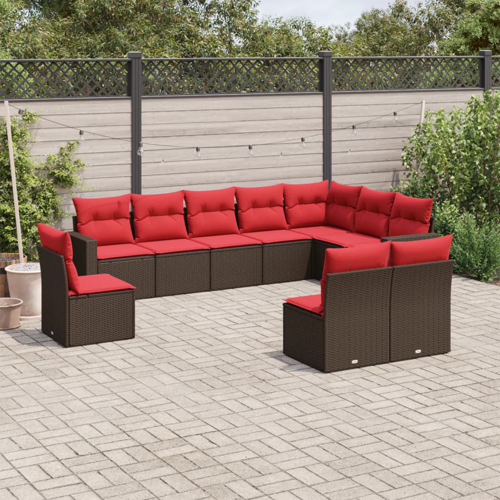 10 részes barna polyrattan kerti ülőgarnitúra párnákkal