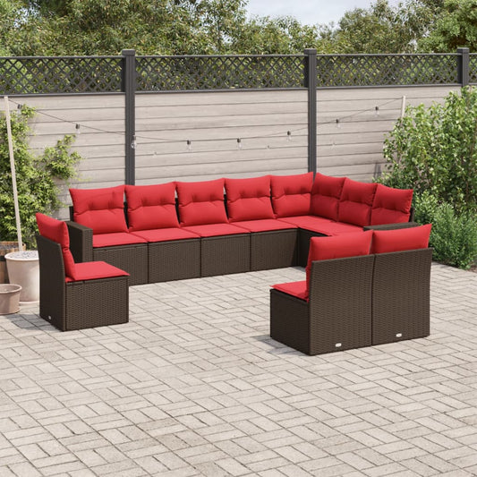 10 részes barna polyrattan kerti ülőgarnitúra párnákkal
