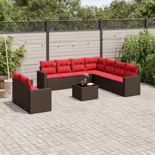 10 részes barna polyrattan kerti ülőgarnitúra párnákkal