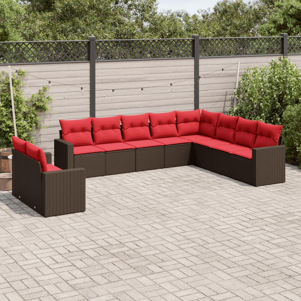 10 részes barna polyrattan kerti ülőgarnitúra párnákkal