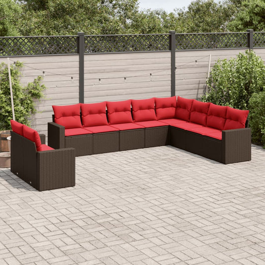 10 részes barna polyrattan kerti ülőgarnitúra párnákkal