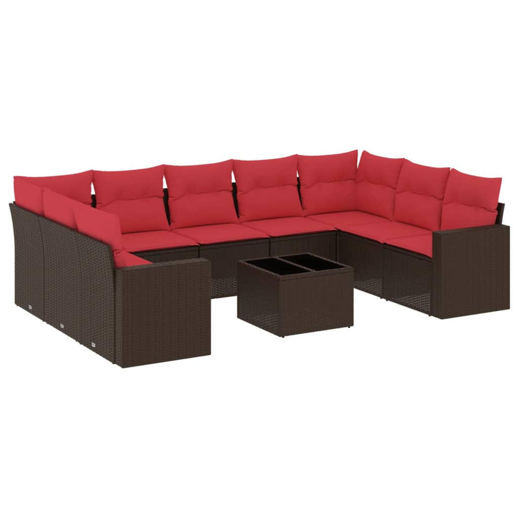 10 részes barna polyrattan kerti ülőgarnitúra párnákkal