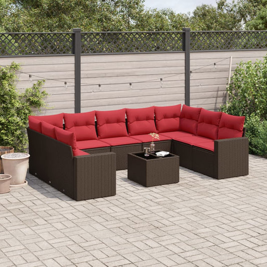 10 részes barna polyrattan kerti ülőgarnitúra párnákkal