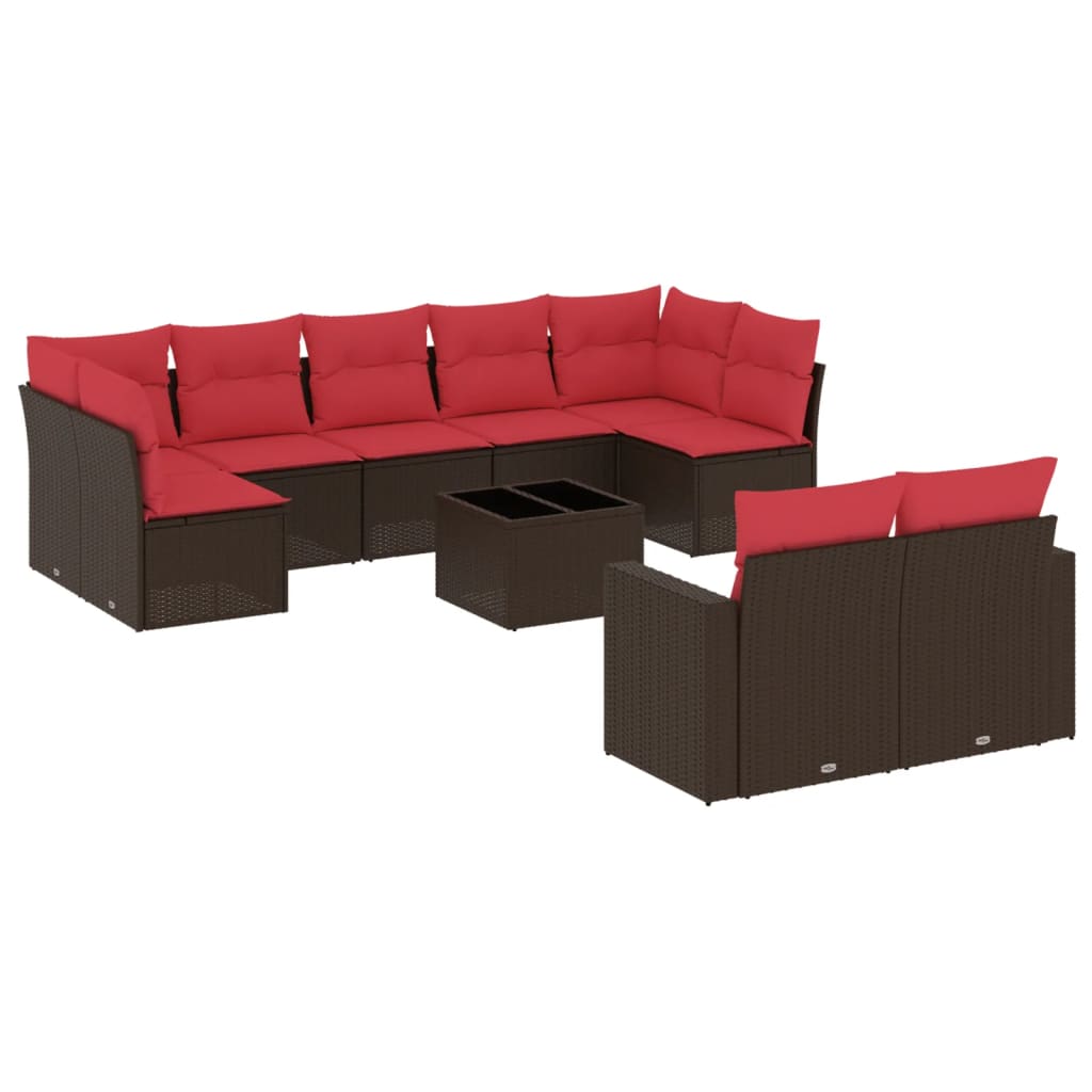 10 részes barna polyrattan kerti ülőgarnitúra párnákkal