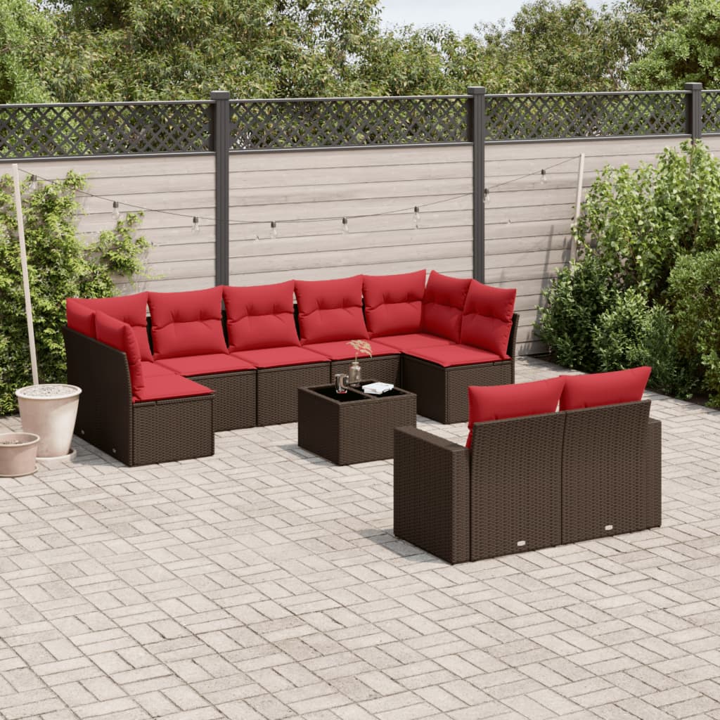 10 részes barna polyrattan kerti ülőgarnitúra párnákkal