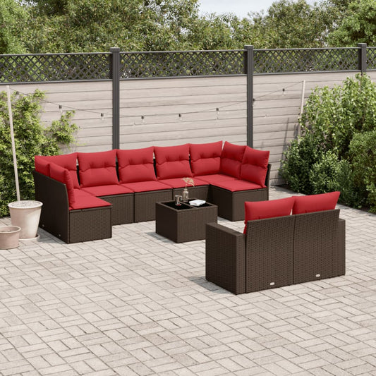 10 részes barna polyrattan kerti ülőgarnitúra párnákkal