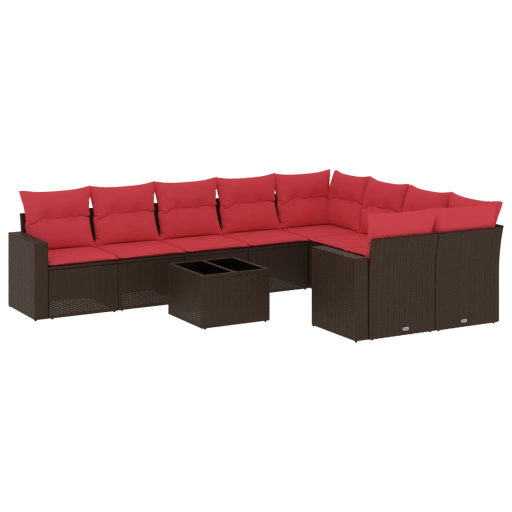 10 részes barna polyrattan kerti ülőgarnitúra párnákkal