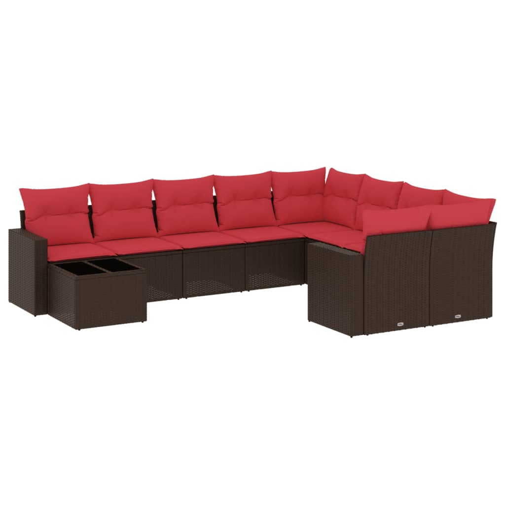 10 részes barna polyrattan kerti ülőgarnitúra párnákkal