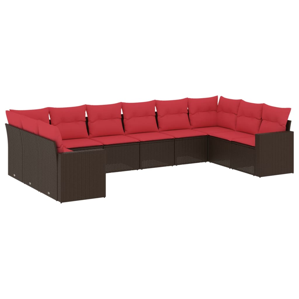 10 részes barna polyrattan kerti ülőgarnitúra párnákkal