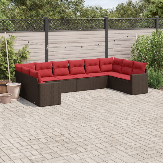 10 részes barna polyrattan kerti ülőgarnitúra párnákkal