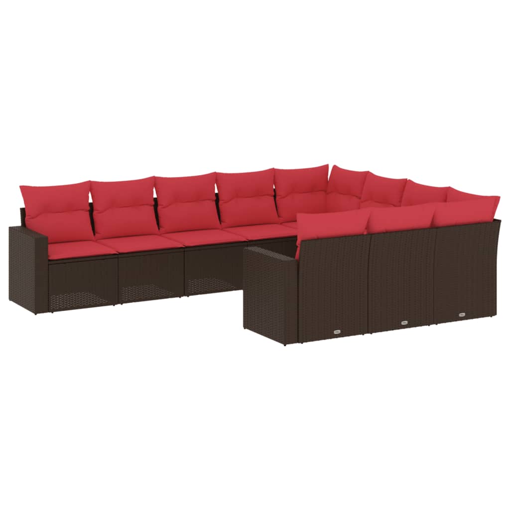 10 részes barna polyrattan kerti ülőgarnitúra párnákkal