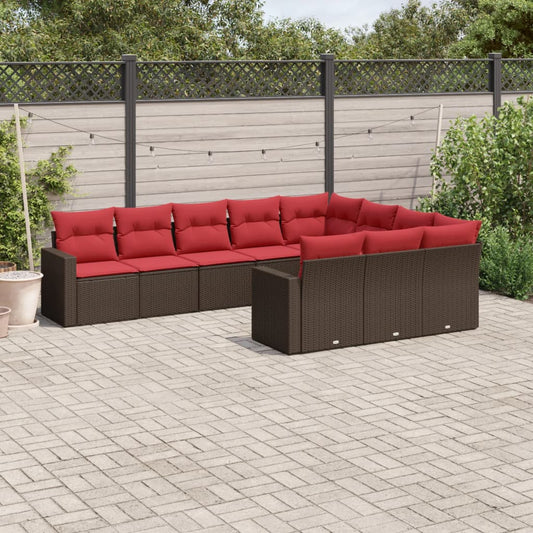 10 részes barna polyrattan kerti ülőgarnitúra párnákkal