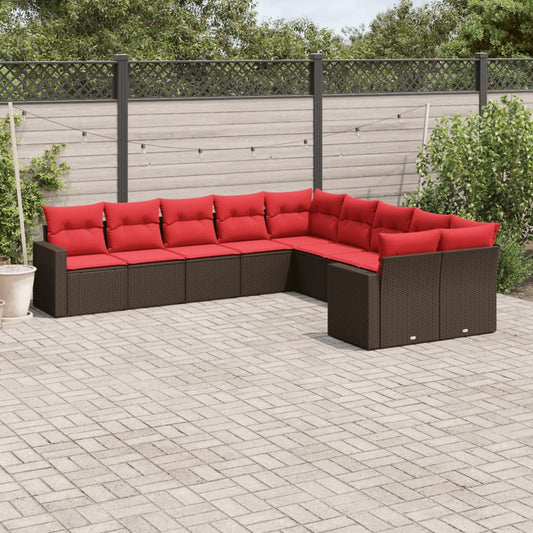 10 részes barna polyrattan kerti ülőgarnitúra párnákkal
