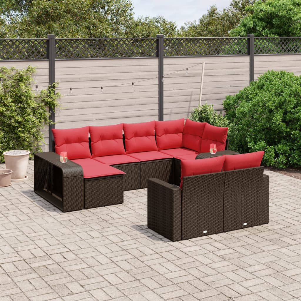 10 részes barna polyrattan kerti ülőgarnitúra párnákkal