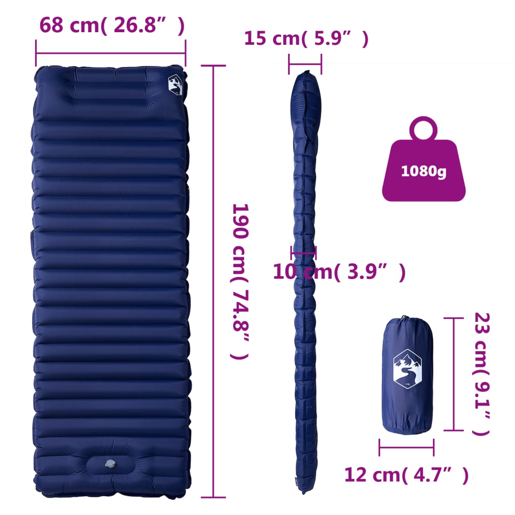 1 személyes tengerészkék önfelfújó kempingmatrac párnával