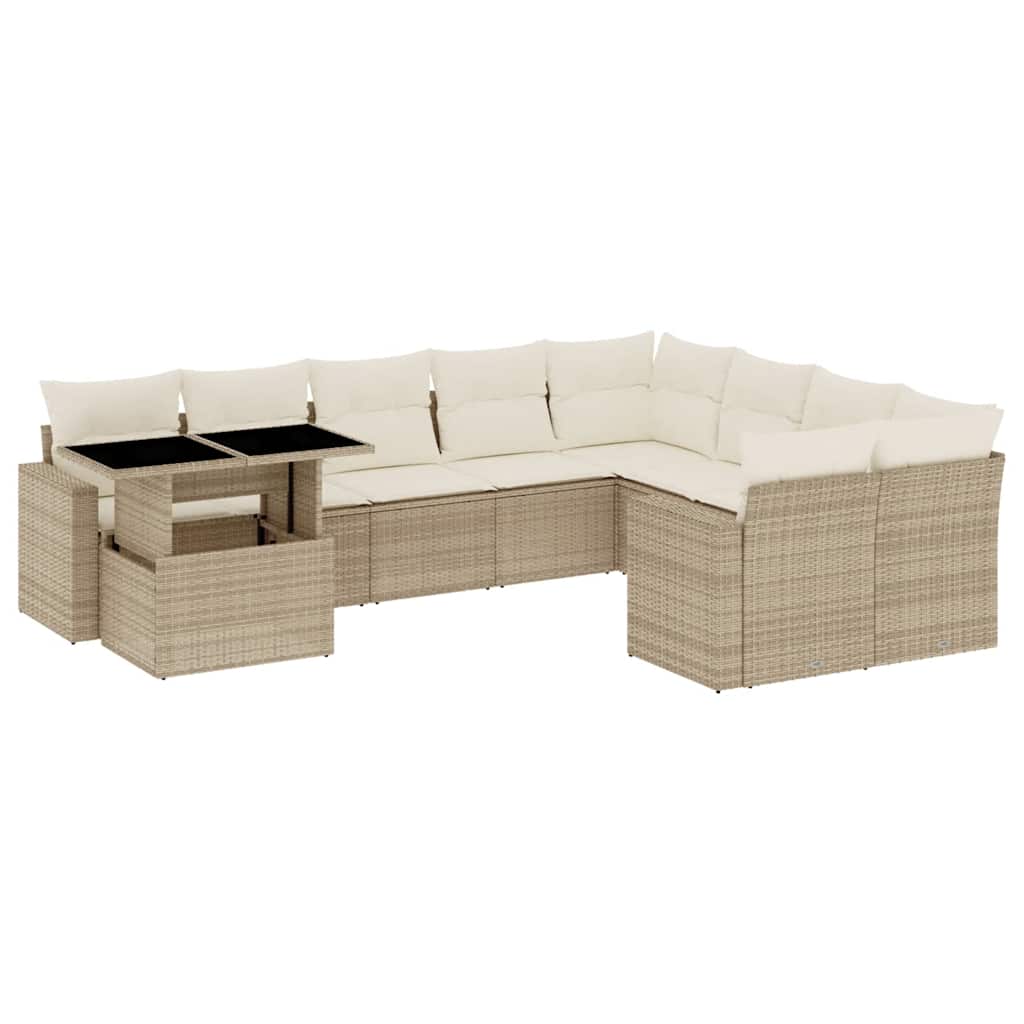 10 részes bézs polyrattan kerti ülőgarnitúra párnával