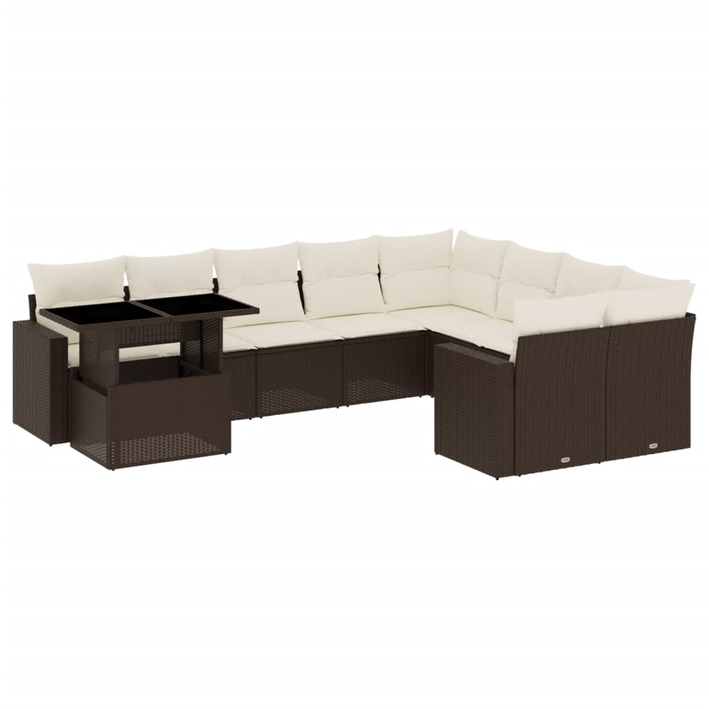 10 részes barna polyrattan kerti ülőgarnitúra párnákkal