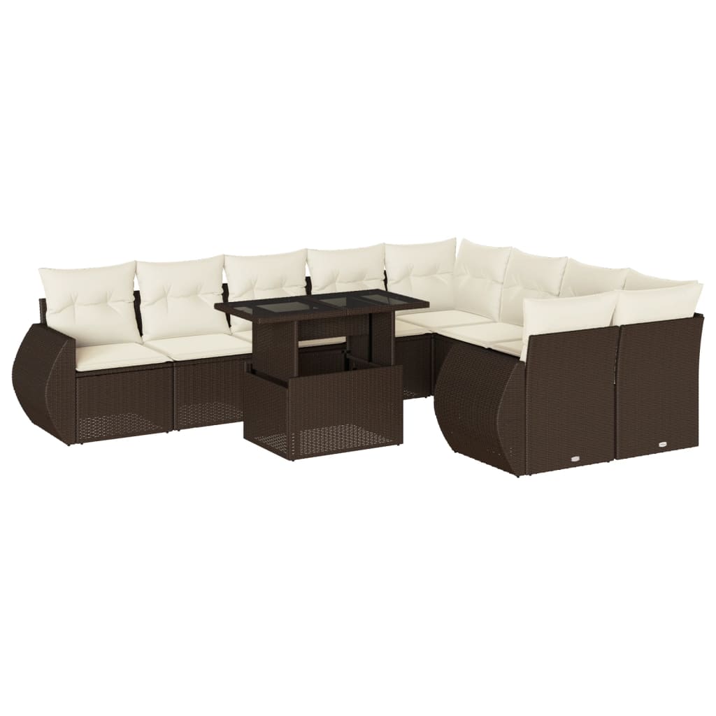 10 részes barna polyrattan kerti ülőgarnitúra párnákkal