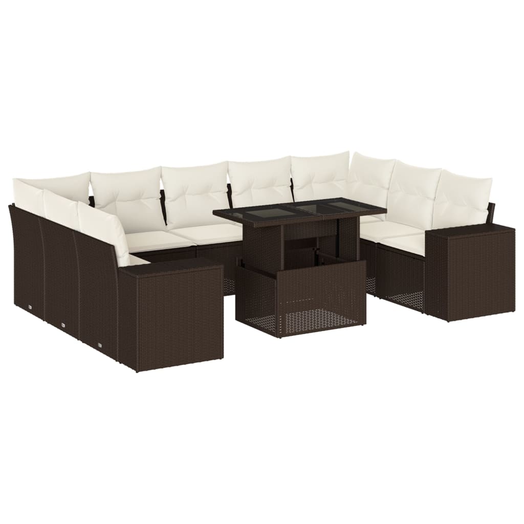 10 részes barna polyrattan kerti ülőgarnitúra párnákkal