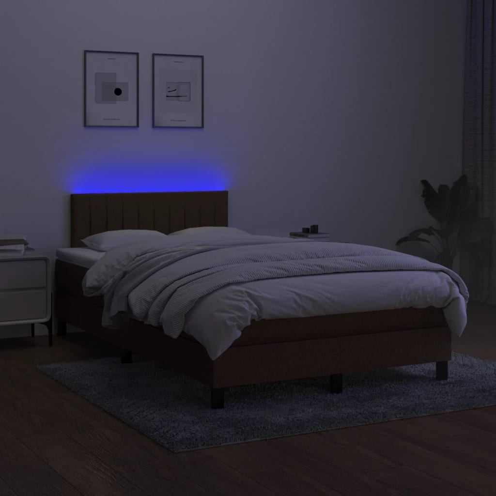 barna szövet rugós és LED-es ágy matraccal 120x190 cm