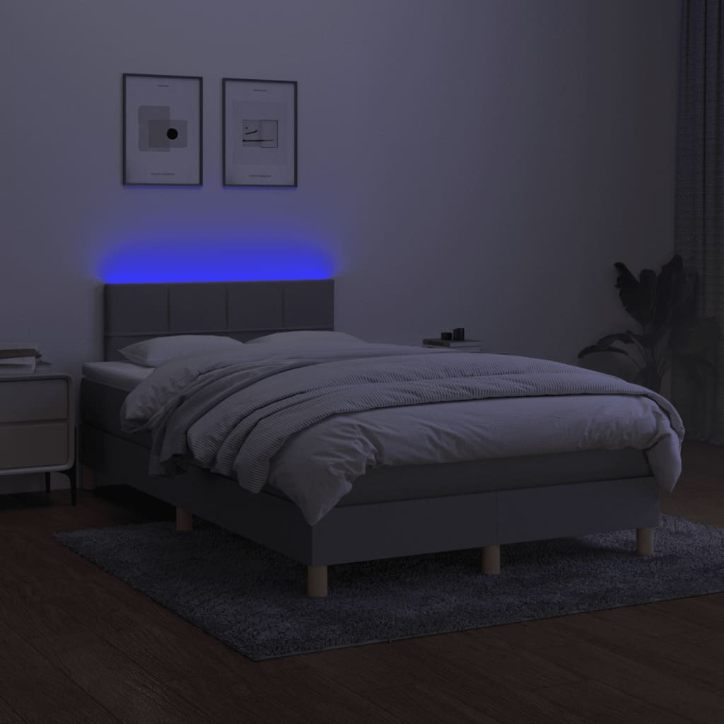 világosszürke szövet rugós és LED-es ágy matraccal 120x190 cm