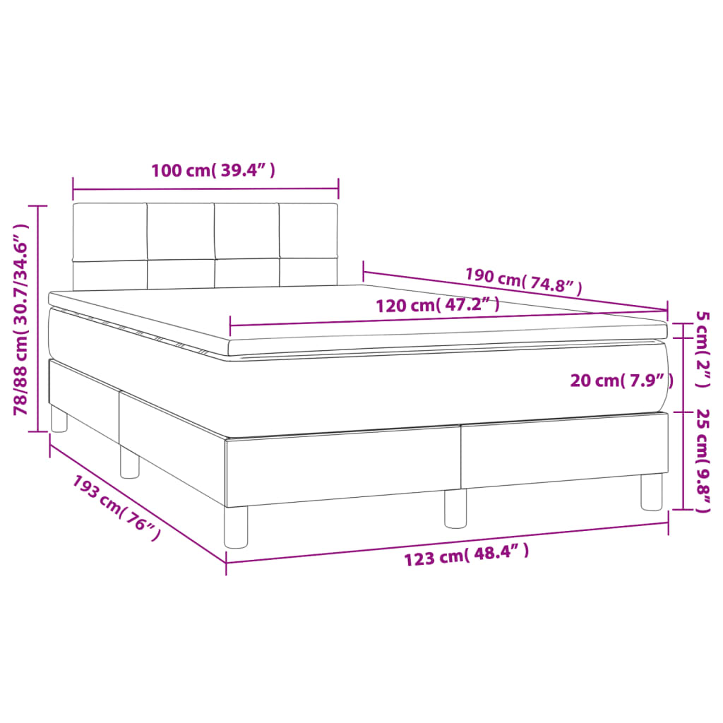 világosszürke szövet rugós és LED-es ágy matraccal 120x190 cm