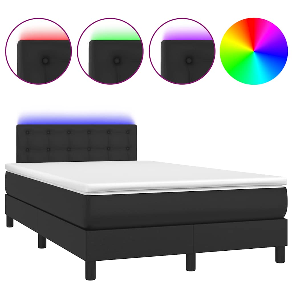 fekete műbőr rugós és LED-es ágy matraccal 120x190 cm