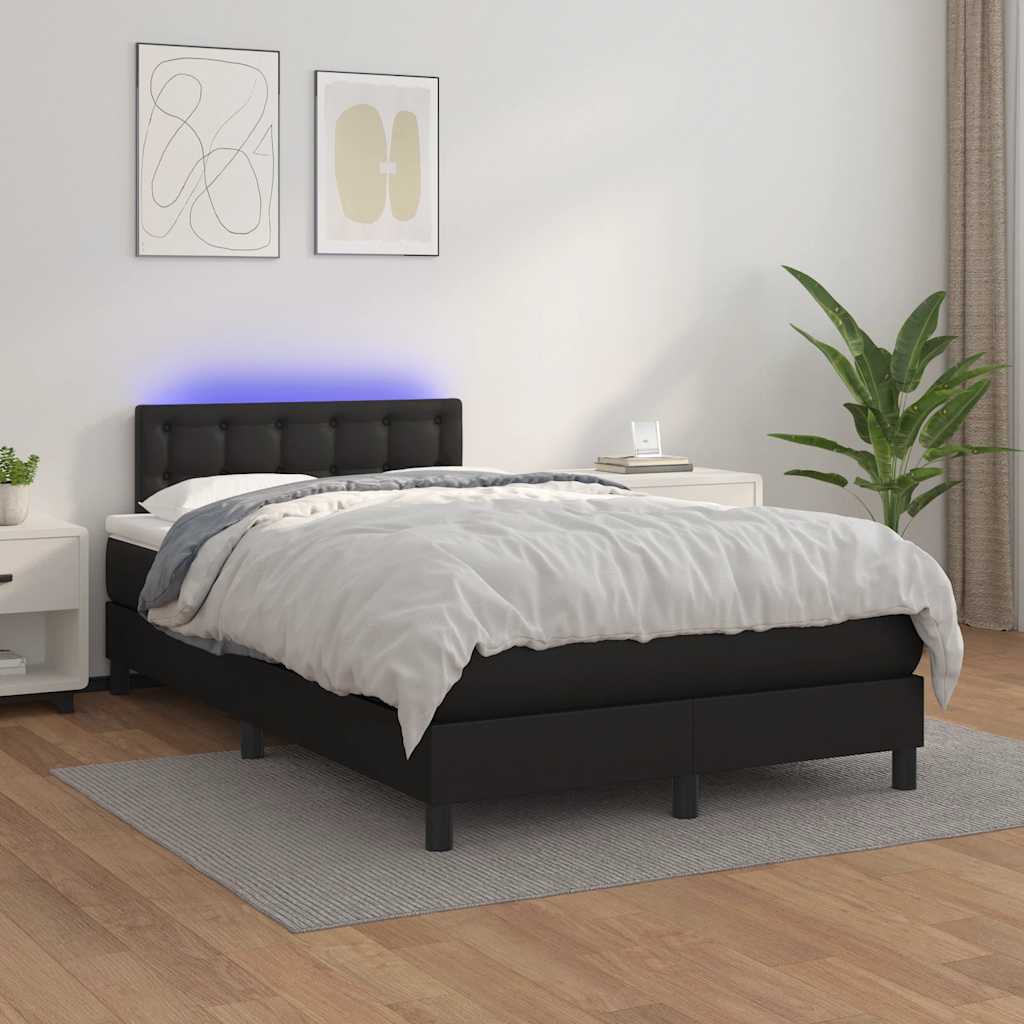 fekete műbőr rugós és LED-es ágy matraccal 120x190 cm