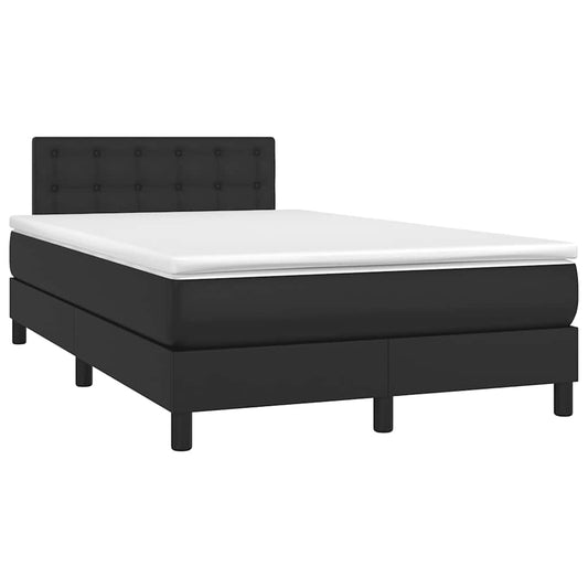 fekete műbőr rugós és LED-es ágy matraccal 120x190 cm