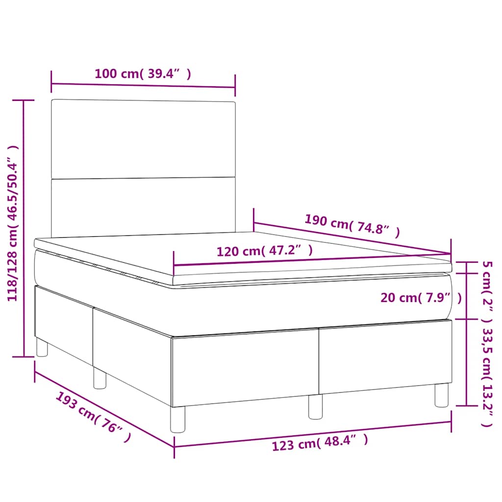 tópszínű szövet rugós és LED-es ágy matraccal 120x190cm