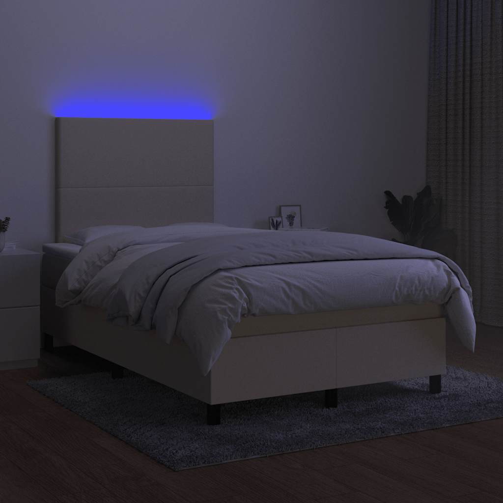 krémszínű szövet rugós és LED-es ágy matraccal 120x190cm
