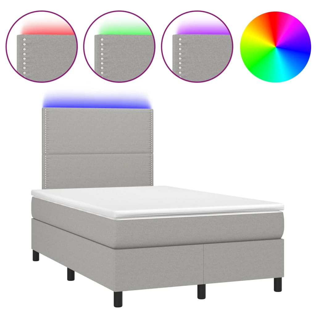világosszürke szövet rugós és LED-es ágy matraccal 120x190 cm
