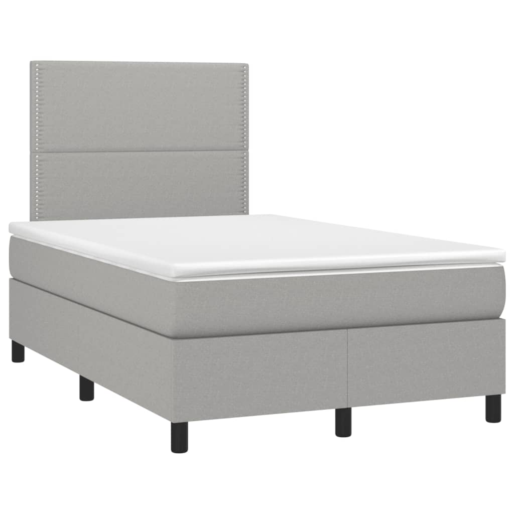 világosszürke szövet rugós és LED-es ágy matraccal 120x190 cm
