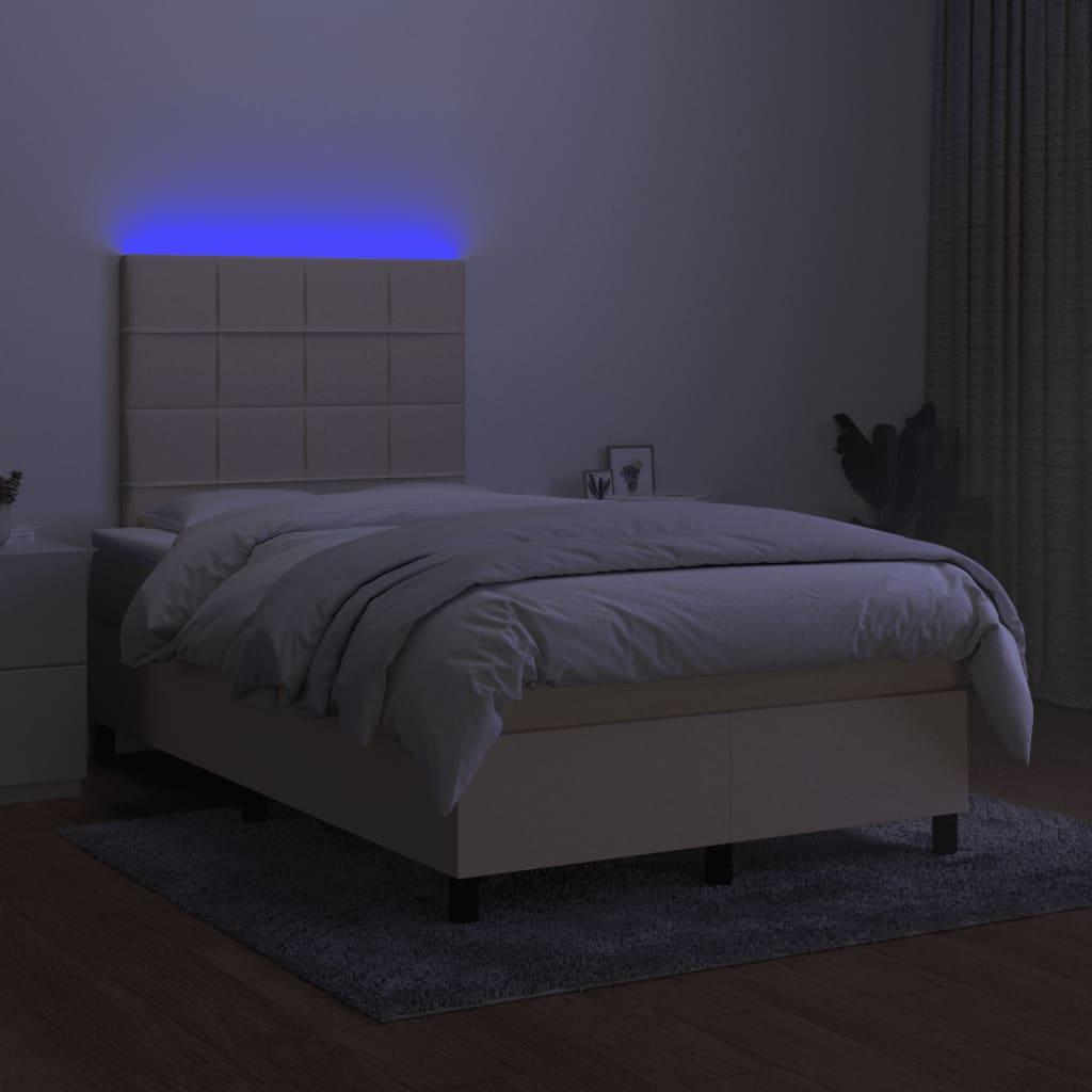 krémszínű szövet rugós és LED-es ágy matraccal 120x190cm