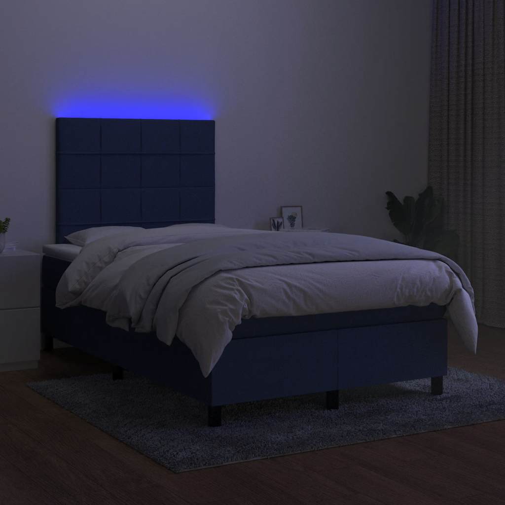 kék szövet rugós és LED-es ágy matraccal 120x190 cm