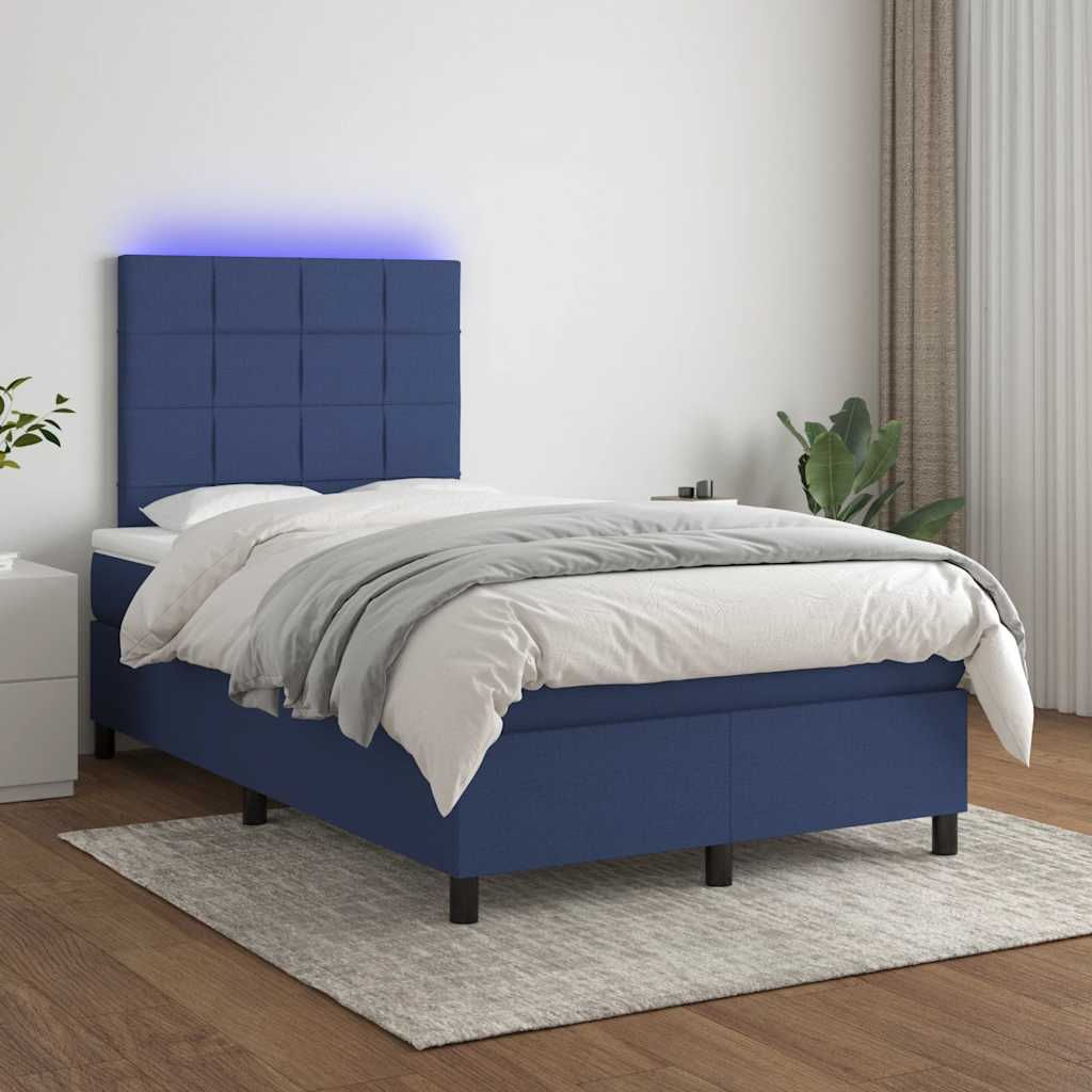 kék szövet rugós és LED-es ágy matraccal 120x190 cm